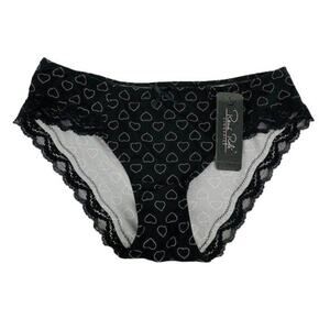 Rene Rofe Lingerie Black White Heart Print Lace Womens Small